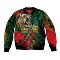 Aotearoa One Love Sleeve Zip Bomber Jacket Reggae Lion with Kakahu Huruhuru