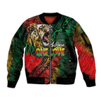 Aotearoa One Love Sleeve Zip Bomber Jacket Reggae Lion with Kakahu Huruhuru