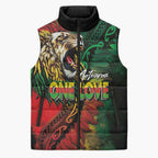 Aotearoa One Love Sleeveless Puffer Jacket Reggae Lion with Kakahu Huruhuru