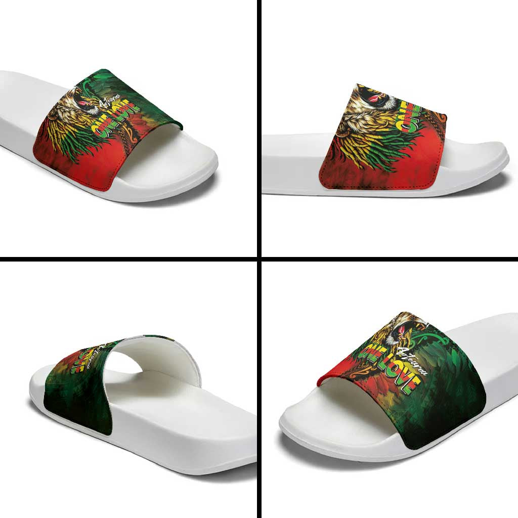 Aotearoa One Love Slide Sandals Reggae Lion with Kakahu Huruhuru