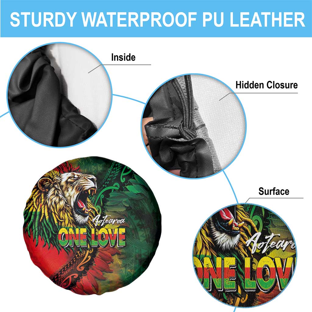 Aotearoa One Love Spare Tire Cover Reggae Lion with Kakahu Huruhuru