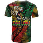 Aotearoa One Love T Shirt Reggae Lion with Kakahu Huruhuru