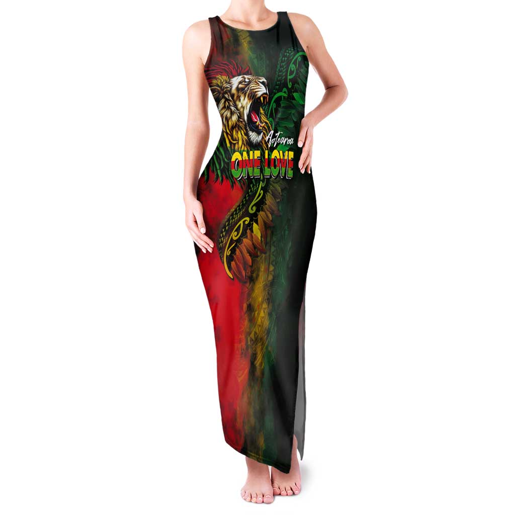 Aotearoa One Love Tank Maxi Dress Reggae Lion with Kakahu Huruhuru