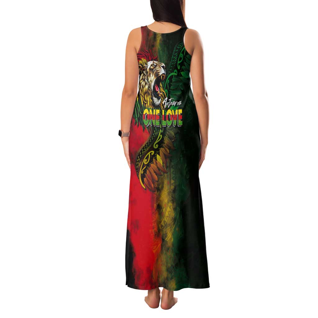 Aotearoa One Love Tank Maxi Dress Reggae Lion with Kakahu Huruhuru
