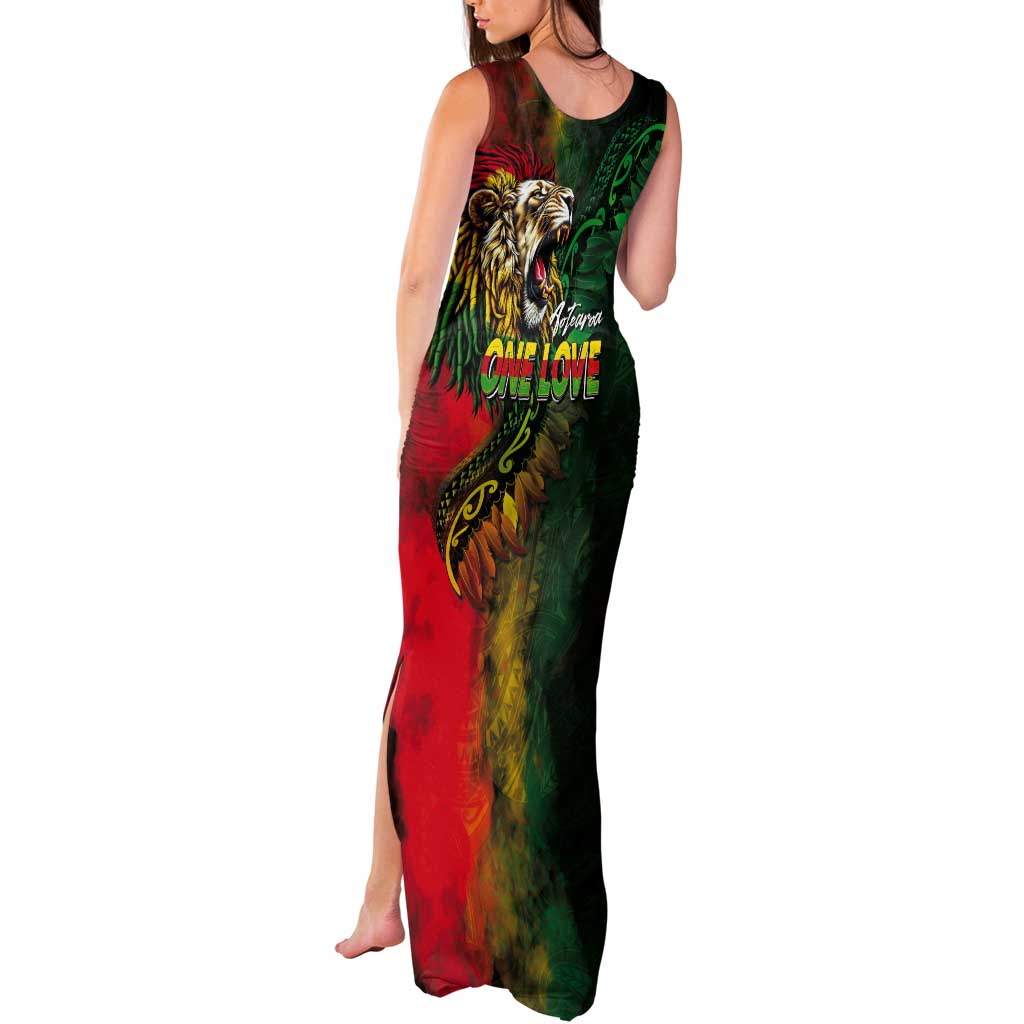 Aotearoa One Love Tank Maxi Dress Reggae Lion with Kakahu Huruhuru