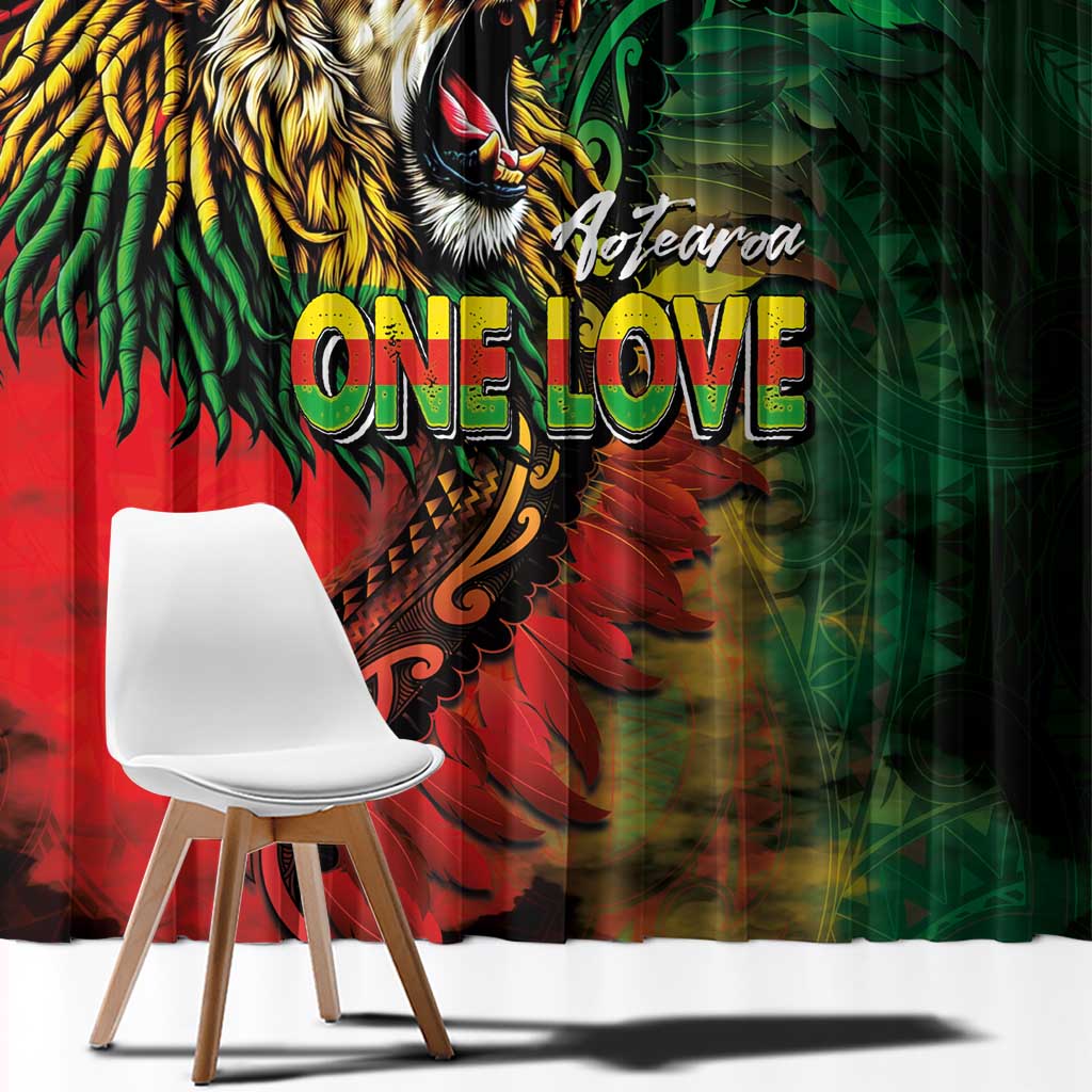 Aotearoa One Love Window Curtain Reggae Lion with Kakahu Huruhuru