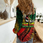 Aotearoa One Love Women Casual Shirt Reggae Lion with Kakahu Huruhuru