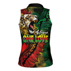 Aotearoa One Love Women Sleeveless Polo Shirt Reggae Lion with Kakahu Huruhuru