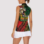 Aotearoa One Love Women Sleeveless Polo Shirt Reggae Lion with Kakahu Huruhuru