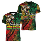 Aotearoa One Love Women V-Neck T-Shirt Reggae Lion with Kakahu Huruhuru