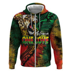 Aotearoa One Love Zip Hoodie Reggae Lion with Kakahu Huruhuru