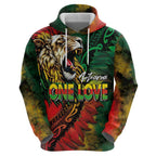 Aotearoa One Love Zip Hoodie Reggae Lion with Kakahu Huruhuru