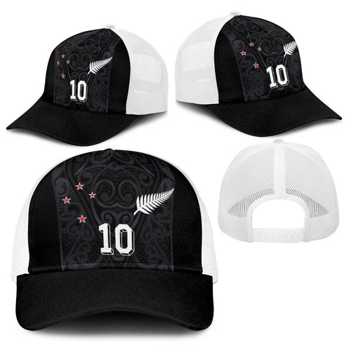 Custom Aotearoa Rugby Baseball Net Cap Fern Blacks-Traditional Maori Motifs Design