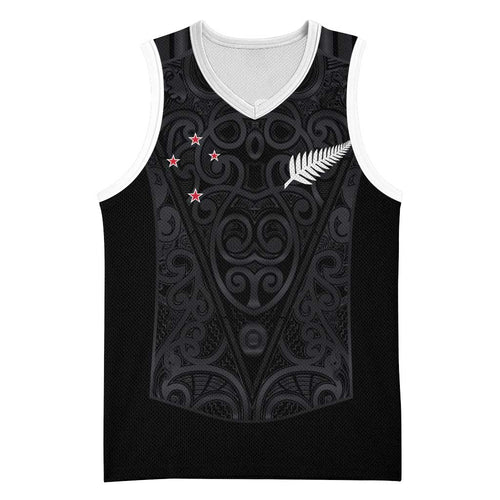 Custom Aotearoa Rugby Basketball Jersey Fern Blacks-Traditional Maori Motifs Design