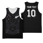 Custom Aotearoa Rugby Basketball Jersey Fern Blacks-Traditional Maori Motifs Design