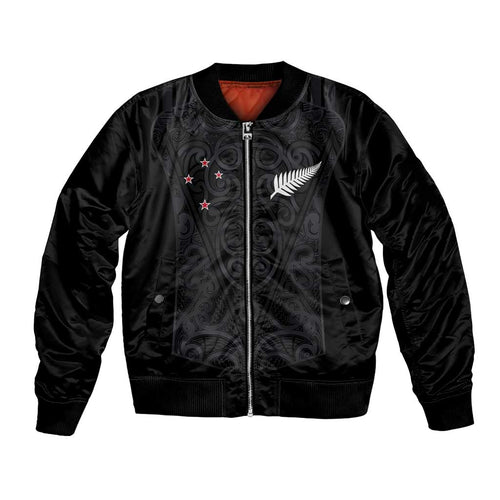 Custom Aotearoa Rugby Bomber Jacket Fern Blacks-Traditional Maori Motifs Design