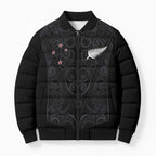 Custom Aotearoa Rugby Bomber Puffer Jacket Fern Blacks-Traditional Maori Motifs Design