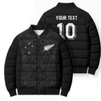 Custom Aotearoa Rugby Bomber Puffer Jacket Fern Blacks-Traditional Maori Motifs Design