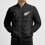 Custom Aotearoa Rugby Bomber Puffer Jacket Fern Blacks-Traditional Maori Motifs Design