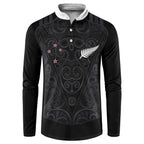 Custom Aotearoa Rugby Button Sweatshirt Fern Blacks-Traditional Maori Motifs Design