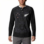 Custom Aotearoa Rugby Button Sweatshirt Fern Blacks-Traditional Maori Motifs Design
