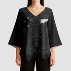 Custom Aotearoa Rugby Kimono Sleeve Blouse Fern Blacks-Traditional Maori Motifs Design