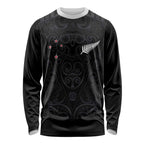 Custom Aotearoa Rugby Long Sleeve Shirt Fern Blacks-Traditional Maori Motifs Design