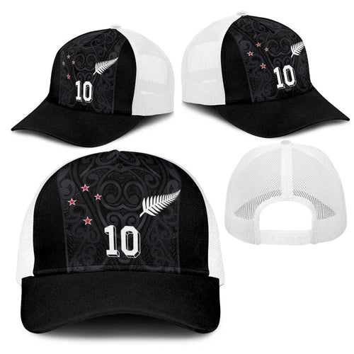 Custom Aotearoa Rugby Mesh Trucker Cap Fern Blacks-Traditional Maori Motifs Design