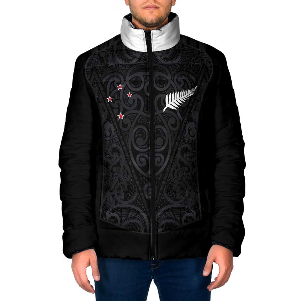 Custom Aotearoa Rugby Padded Jacket Fern Blacks-Traditional Maori Motifs Design
