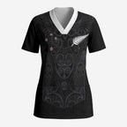 Custom Aotearoa Rugby Scrub Top Fern Blacks-Traditional Maori Motifs Design