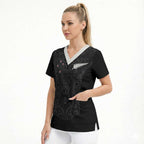 Custom Aotearoa Rugby Scrub Top Fern Blacks-Traditional Maori Motifs Design