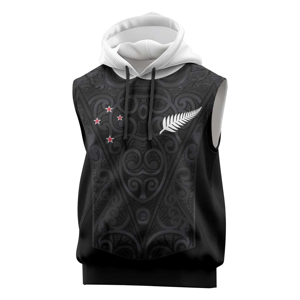 Custom Aotearoa Rugby Sleeveless Hoodie Fern Blacks-Traditional Maori Motifs Design