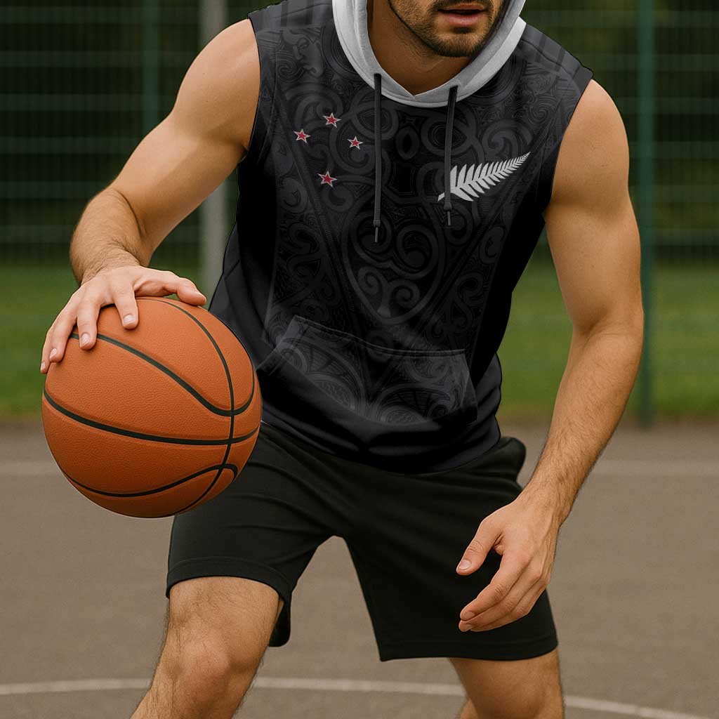 Custom Aotearoa Rugby Sleeveless Hoodie Fern Blacks-Traditional Maori Motifs Design
