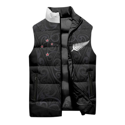 Custom Aotearoa Rugby Sleeveless Puffer Jacket Fern Blacks-Traditional Maori Motifs Design