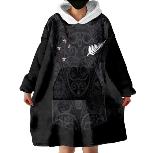 Custom Aotearoa Rugby Wearable Blanket Hoodie Fern Blacks-Traditional Maori Motifs Design