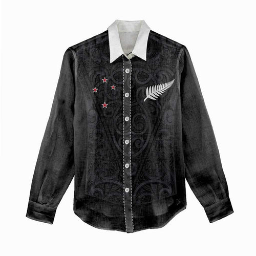 Custom Aotearoa Rugby Women Casual Shirt Fern Blacks-Traditional Maori Motifs Design