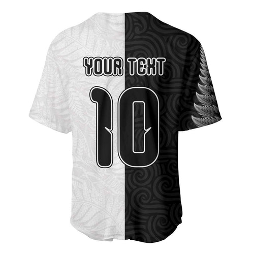 Custom New Zealand Football Baseball Jersey Silver Fern and Maori Tribal Black White Half Sporty Style