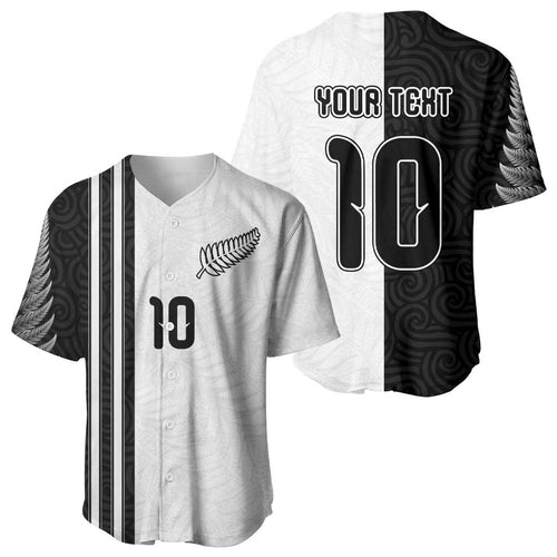 Custom New Zealand Football Baseball Jersey Silver Fern and Maori Tribal Black White Half Sporty Style
