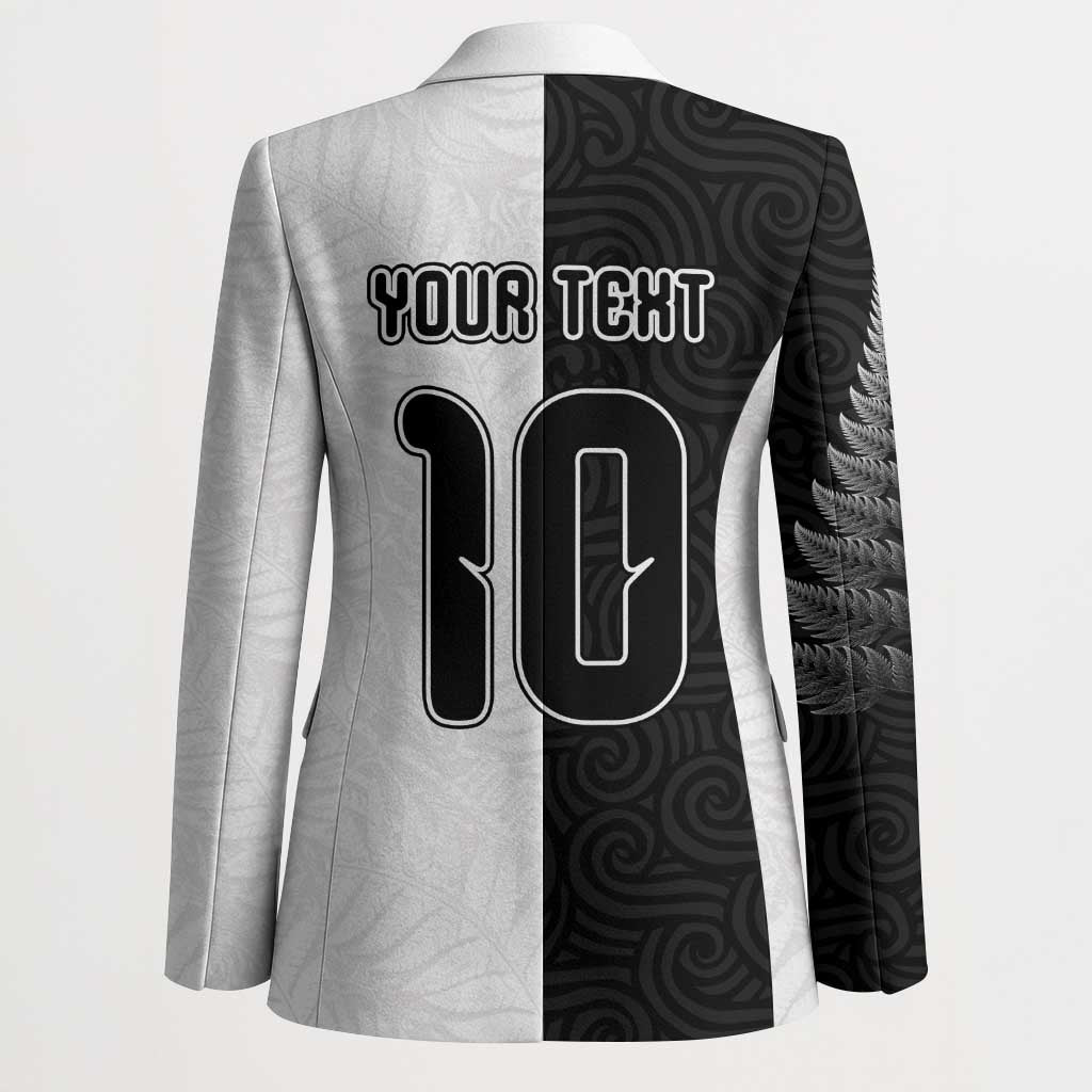 Custom New Zealand Football Blazer Silver Fern and Maori Tribal Black White Half Sporty Style
