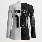 Custom New Zealand Football Blazer Silver Fern and Maori Tribal Black White Half Sporty Style