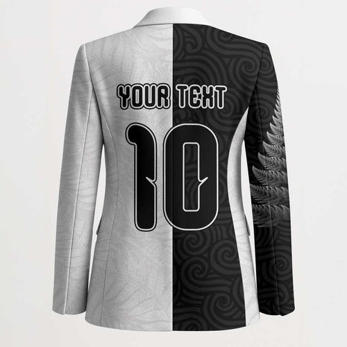 Custom New Zealand Football Blazer Silver Fern and Maori Tribal Black White Half Sporty Style