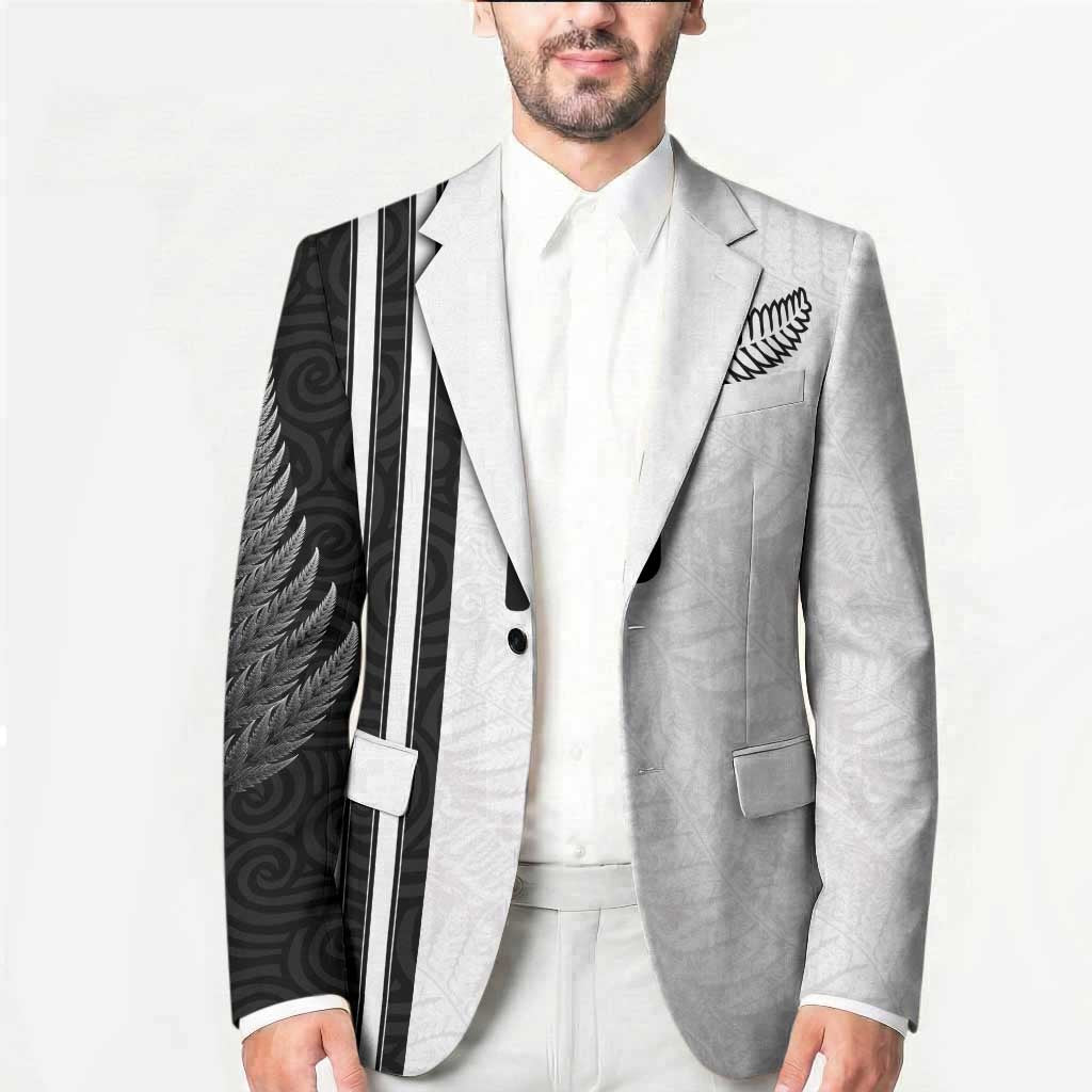 Custom New Zealand Football Blazer Silver Fern and Maori Tribal Black White Half Sporty Style