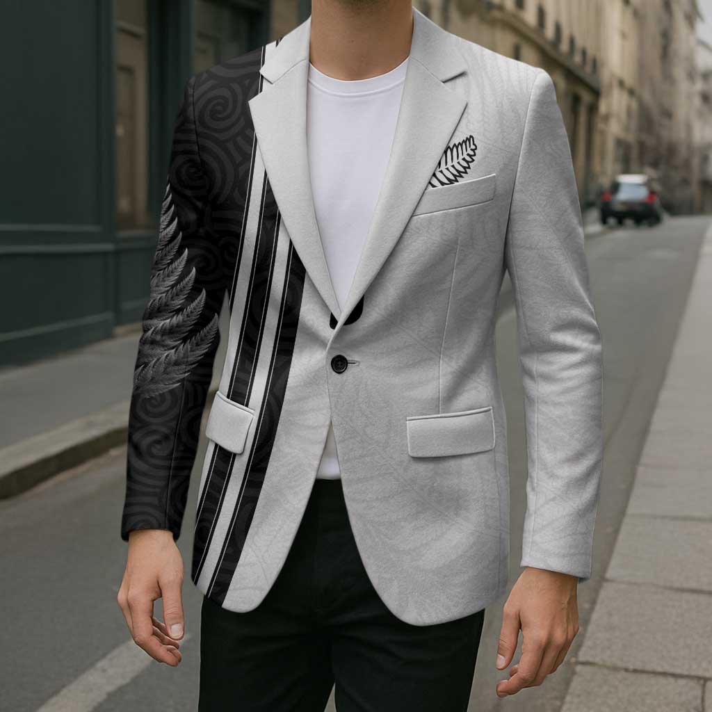 Custom New Zealand Football Blazer Silver Fern and Maori Tribal Black White Half Sporty Style