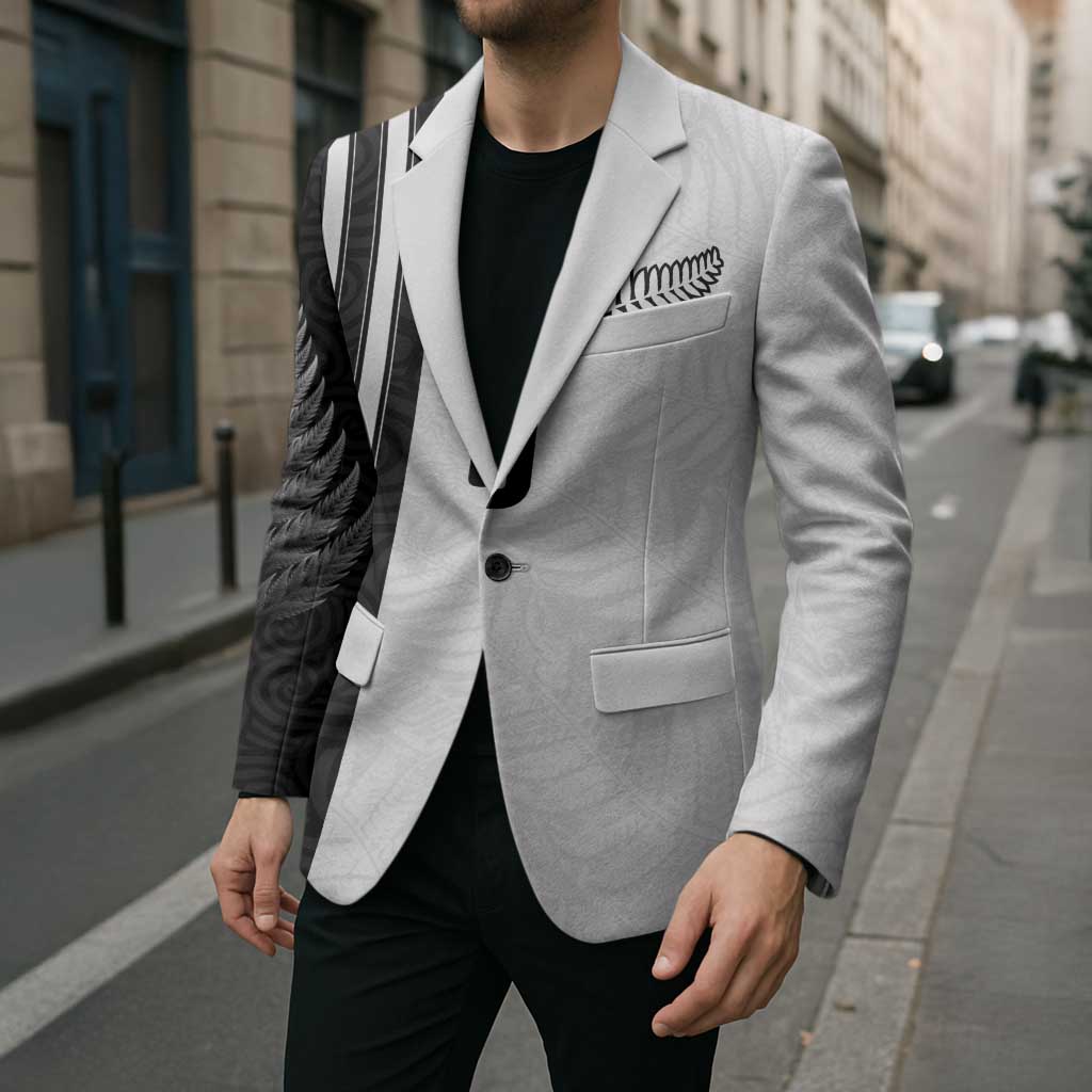 Custom New Zealand Football Blazer Silver Fern and Maori Tribal Black White Half Sporty Style