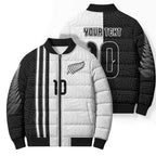 Custom New Zealand Football Bomber Puffer Jacket Silver Fern and Maori Tribal Black White Half Sporty Style