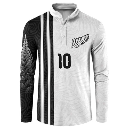 Custom New Zealand Football Button Sweatshirt Silver Fern and Maori Tribal Black White Half Sporty Style