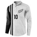 Custom New Zealand Football Button Sweatshirt Silver Fern and Maori Tribal Black White Half Sporty Style