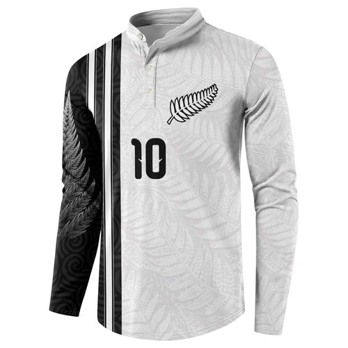 Custom New Zealand Football Button Sweatshirt Silver Fern and Maori Tribal Black White Half Sporty Style