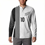 Custom New Zealand Football Button Sweatshirt Silver Fern and Maori Tribal Black White Half Sporty Style