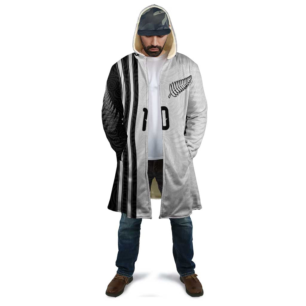 Custom New Zealand Football Cloak Silver Fern and Maori Tribal Black White Half Sporty Style